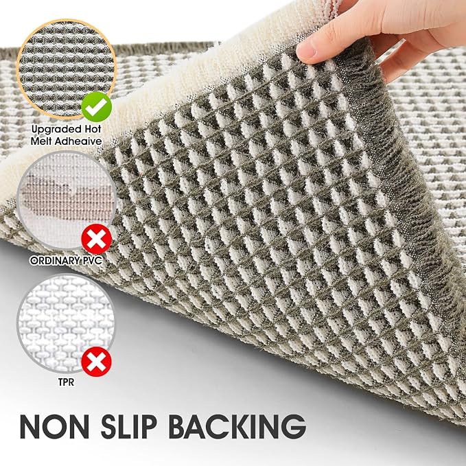 IM HOME Waffle Bath Mat Green & Cream 32"x20", Boho Woven Modern Bath Mat Rugs, Absorbent Non Slip Bathroom Rugs, Soft Washable Bath Rugs with Tassels for Bedroom, Kitchen, Shower, Tub