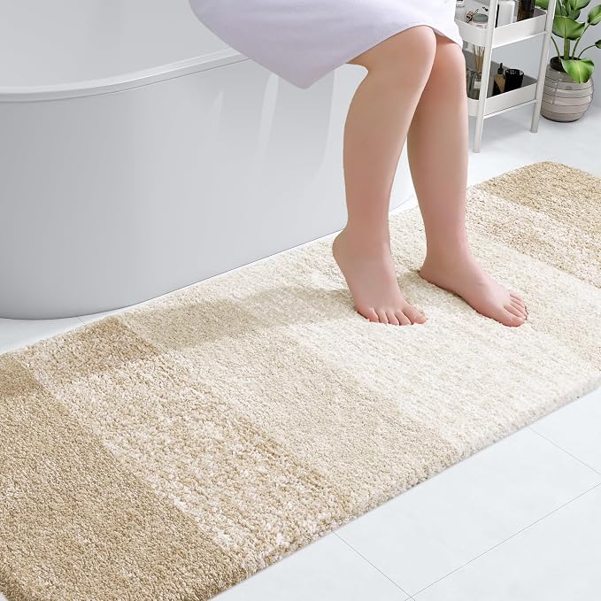 OLANLY Bathroom Runner Rugs Mat 70x24, Extra Soft Absorbent Microfiber Bath Rugs, Rubber Backing, Quick Dry, Washable Long Bath Mats for Bathroom, Tub and Shower, Home Decor Accessories, Light Beige