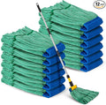 Hushee 12 Pack Large Microfiber Tube Mop Heads 18 oz Heavy Duty Commercial Industrial Wet Mop Head Refill Reusable Machine Washable Looped End Mopheads for Hardwood, Tile, Laminate Floors, Green