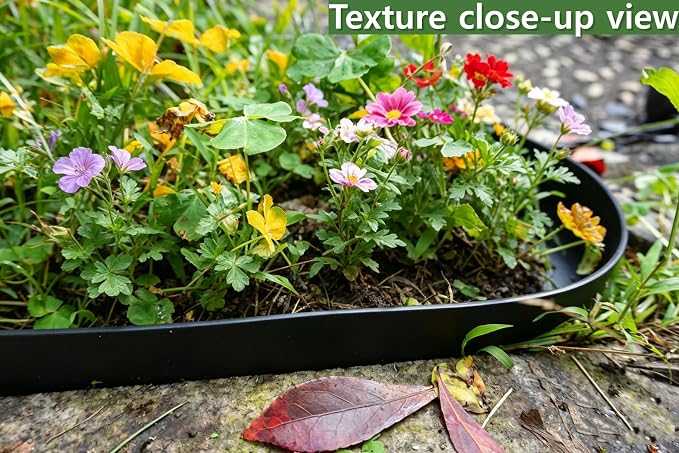 Anleolife 40FT NO-DIG Garden Landscape Edging with 48 Spikes, 2IN Black | 2-inch tall flexible lawn edging, easy install—stake into soil. UV-stabilized HDPE. Neat borders for paths & walkways