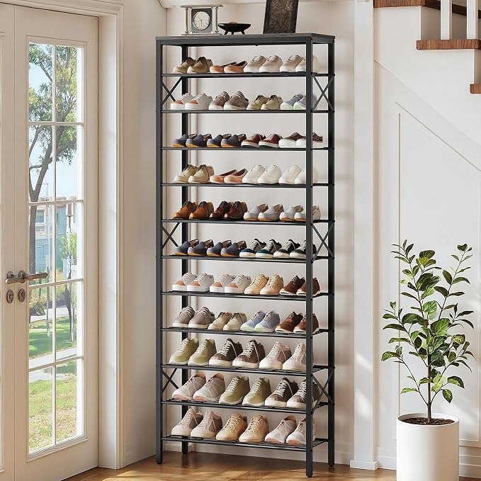 YATINEY 12 Tier Shoe Rack, Large Capacity Shoe Storage Organizer Holds 48 Pairs, Sturdy and Stable, for Entryway, Hallway, Closet, Dorm Room, Charcoal and Black SS12BC