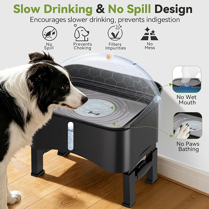 UPSKY 2.9Gal No Spill Dog Water Bowl, 4 Height Adjustable Elevated Bowl | Super Large Capacity, Slow Drinking Feeder, No-Splash, Anti-Slip, Folding Design, Suitable for Senior Dog and Multi-Pet Homes