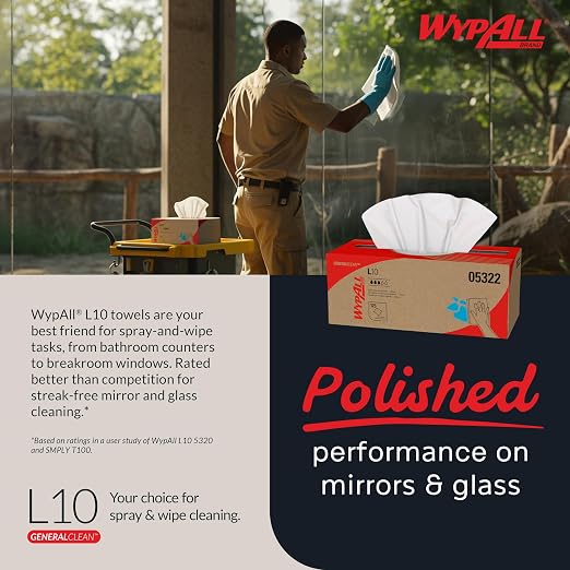 WypAll GeneralClean L10 Cloths Light Cleaning Wipes (05322), Pop-Up Box, Bulk Paper Wipers, White (18 Packs of 125 Sheets, 2,250 Sheet Total)