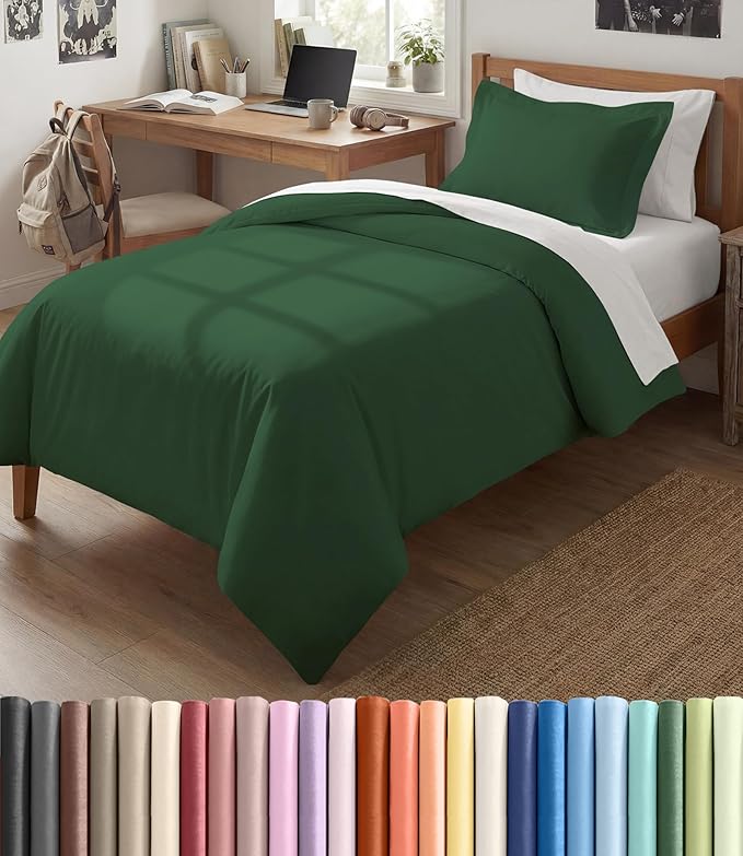 Duvet Cover Twin/Twin XL Size Set - Extra Soft Twin/Twin XL Duvet Cover 68" x 90" with 1 Pillow Sham for Women, Men, Kids & Teens - Easy-Care & Fade Free with Zipper Closures & Ties (Emerald Green)