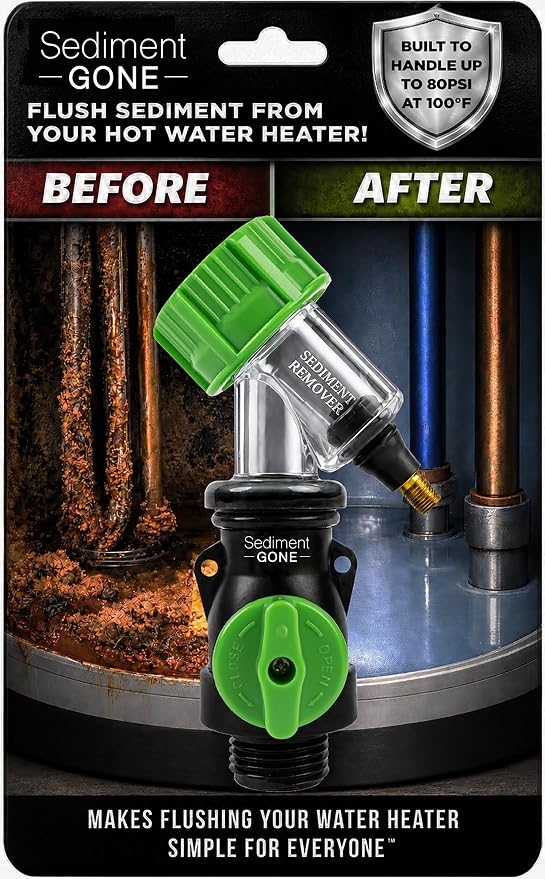 Sediment Gone™ Water Heater Sediment Removal Tool – Flushes, Cleans & Breaks Up Sediment Clogs in Electric or Gas Water Heaters – Easy DIY Water Heater Cleaning Tool