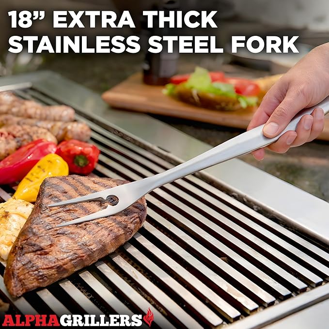Alpha Grillers Grilling Accessories - BBQ Accessories Grill Set with Spatula, Fork, Brush & Tongs - Outdoor Barbecue Utensils Fathers Day Gift for Dad Husband Men Him Boyfriend