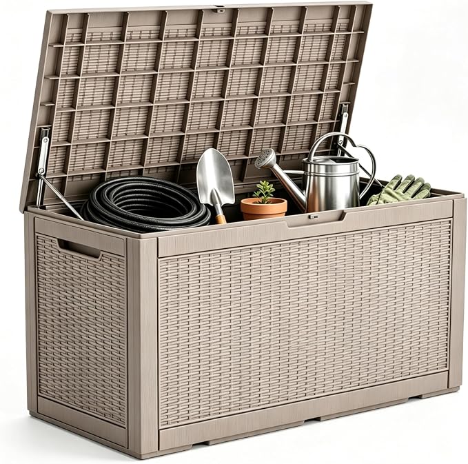 140 Gal Outdoor Storage Box Waterproof Lockable,Deck Box,Gas Lift,Grey | Waterproof Resin Deck Box, Lockable Gas Lift Large Outdoor Storage for Patio Cushions, Garden Tools, Pool Supplies