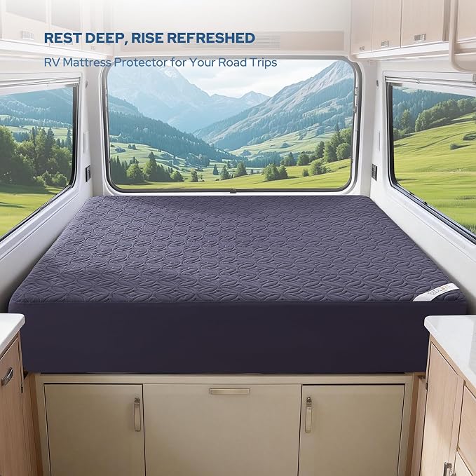 BEDLORE Waterproof Mattress Protector, RV Queen Size Mattress Pad Noiseless with Deep Pocket 6"-18" Depth, Soft Breathable Dirt-Proof Bed Mattress Cover Washable (Navy Blue)