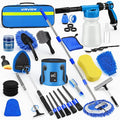 36Pcs Blue Car Wash Detailing Kit，Car Cleaning Set with Foam Gun Sprayer，Long-Handle Brush Mop，Large Collapsible Bucket，Complete Car Wash Supply Gift for Men and Women