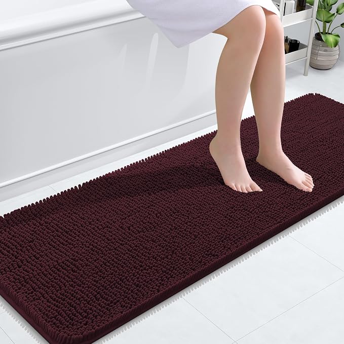OLANLY Bathroom Runner Rugs 59x20, Soft Absorbent Chenille Bath Rugs, Rubber Backing Quick Dry, Machine Washable Long Bath Mats for Bathroom Floor, Tub and Shower, Home Decor Accessories, Black Cherry
