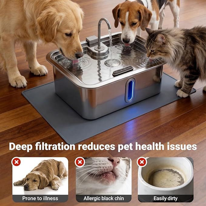 Dog Water Fountain Filter 6-Pack + 6 Sponges, 12L/15L/18L Dog Water Bowl Dispenser, Stainless Steel Pet Water Fountain Filters Set for Dogs Cats