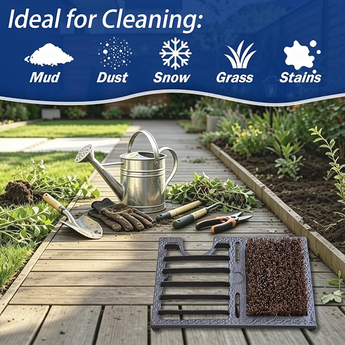 Cast Iron Boot Scraper with Brush Outdoor, Heavy Duty Shoe Brush | Boot Cleaner Brush Outdoor, Sturdy and Durable, Efficient Cleaning, Non-Slip Base, For Porch Patio Garden Doorway