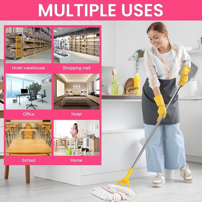 Eccliy 6 Pack Commercial Mop Heads Replacement Heavy Duty 18 oz Loop End Cotton String Wet Mop Refills Washable Absorbent Reusable for Industrial Home Tile Wood Concrete Floor (White,Pink)