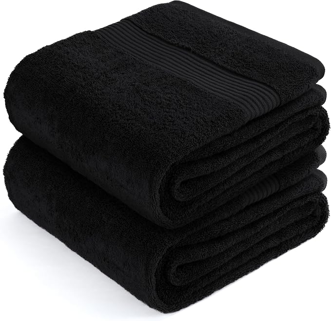 Cotton Paradise 100% Cotton Turkish Towel Set, Soft Absorbent Quick Dry, 2 Piece 35x70 Bath Sheet Set, Coal Black