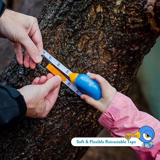 Handy Famm Kids Tape Measure – 8ft Blue Bird Retractable Measuring Tape with Level & Protractor, STEM Montessori Tool, Toddler Safe, Gift for Boys & Girls Ages 3+