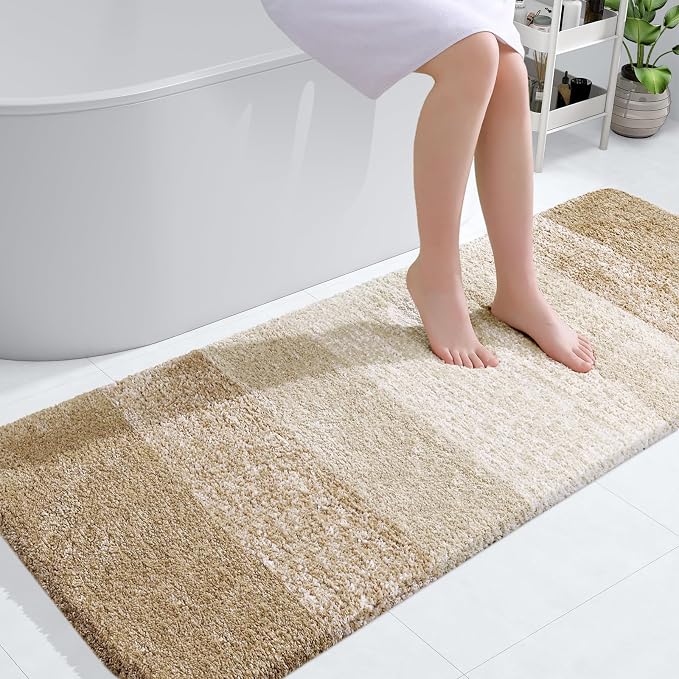 OLANLY Large Bathroom Rugs Mat 40x24, Extra Soft Absorbent Microfiber Bath Rugs, Rubber Backing, Quick Dry, Machine Washable Bath Mats for Bathroom Floor, Tub and Shower, Home Decor Accessories, Tan