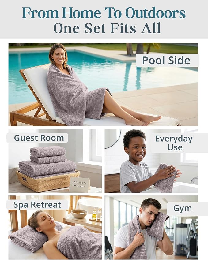 Casa Platino Towel Set Quick Dry 100% Cotton 12 Piece Soft - Platinum | Set Of Towels - Ring-Spun Durability, Ring-Spun Cotton, Terry Weave Comfort, Long-Lasting Comfort, Hotel-Style Look