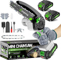CEEPUY Mini Chainsaw, 6 Inch Portable Electric Chainsaw with 2 Batterys/Automatic Oiler/Security Lock/Powered Small Handheld Saw for Trees Branches Trimming