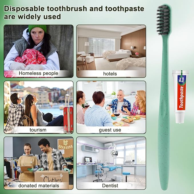 HOFASON Disposable Toothbrushes with Toothpaste 20 Pack, Travel Bulk Toothpaste and Toothbrush Set, Travel Size Tooth Brush Paste, Individually Wrapped Toiletries for Homeless, Nursing Home, Hotel