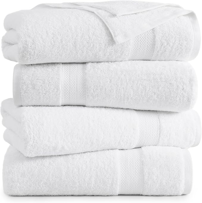 Lane Linen 100% Cotton 4 Pack Bath Sheets (35"x66") - Ring Spun, Extra Large Towel Sets - Quick Drying, Soft, Low lint & Highly Absorbent - Premium Quality Oversized Daily Use Bathroom Towels - White | Cotton Bath Sheets - Oversized & Roomy, Lightweigh...