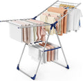 Sakugi Clothes Drying Rack with Height-Adjustable Wings, Metal Foldable Laundry Dryer Stand for Clothing & Bedding, Free-Standing Collapsible for Indoor & Outdoor Use, 55.5" L × 22.8" W, Silver Blue
