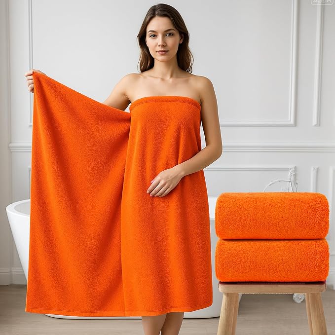 REDKISS 2 Piece Luxury Bath Towel Set - 31x62 inch Oversized Thick Bath Sheets, 100% Cotton, 900 GSM, Super Soft, Highly Absorbent, Quick Dry Large Shower Towels for Bathroom, Pool, Gym, Spa, Orange