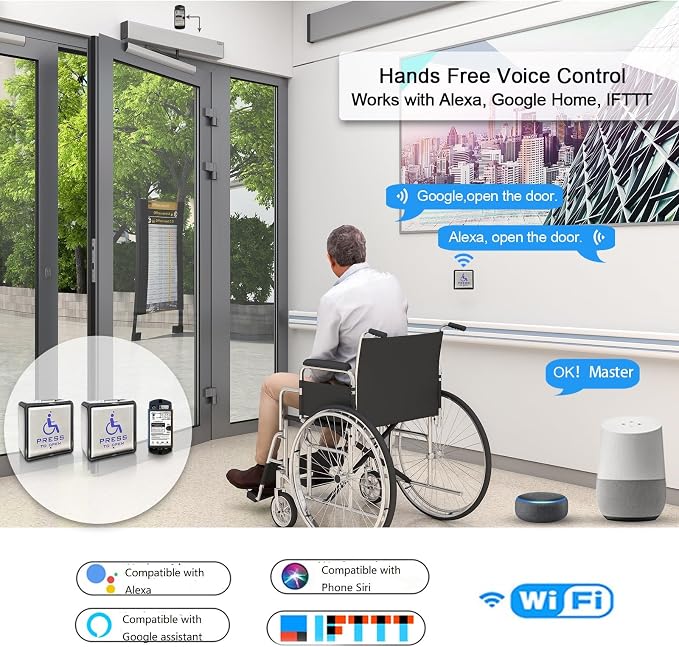 Automatic ADA Swing Door Opener Operator 120B with 2PCS Stainless Steel Wired Handicap Push Switch+1PCS Fail Security 550LBS Electric Lock+1PCS Wired Motion Safety Sensor