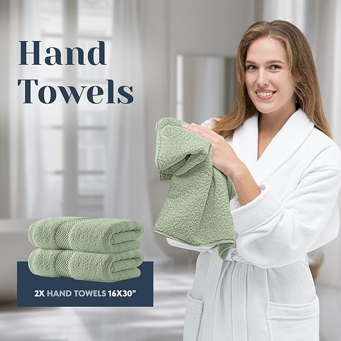 White Classic Luxury Bath Towel Set of 8 Pieces - 100% Turkish Cotton Highly Absorbent Towels for Bathroom, 2 Luxury Bath Towels 700GSM, 2 Hand Towels, 4 Washcloths, Mint Green