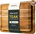 2 Pack Teak Wood Cutting Boards for Kitchen Wooden Chopping Board Non Slip | Charcuterie Board, Non Toxic, Over Sink, Teak Wood, Boards for Fruit&Cheese Prep, Space Saving, Best Kitchen Gift