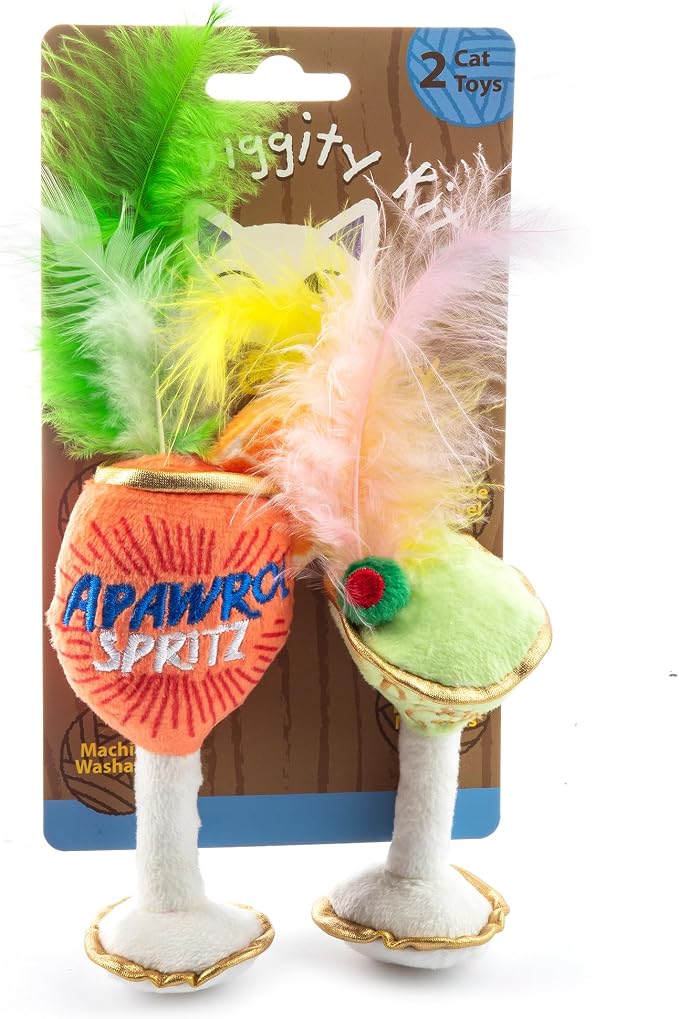 Haute Diggity Kitty Cocktails Apawrol Spritz & Cattini Set, Plush Cat Toys Catnip Filled with Interactive Crackle Sound, Safe, Durable Toys for Cat & Kitten, 2 Pcs