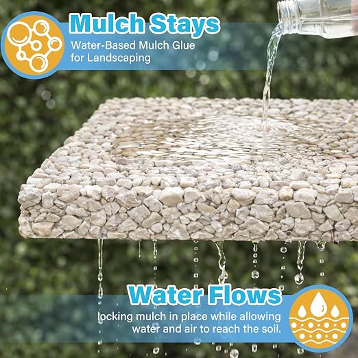 Mulch Glue for Landscaping 2 Gallon, Ready-to-Use Rock Glue & Gravel Binder, Strong Hold for Mulch, Pebbles & Decorative Rocks, Smooth Spray, Helps Prevent Scatter & Erosion
