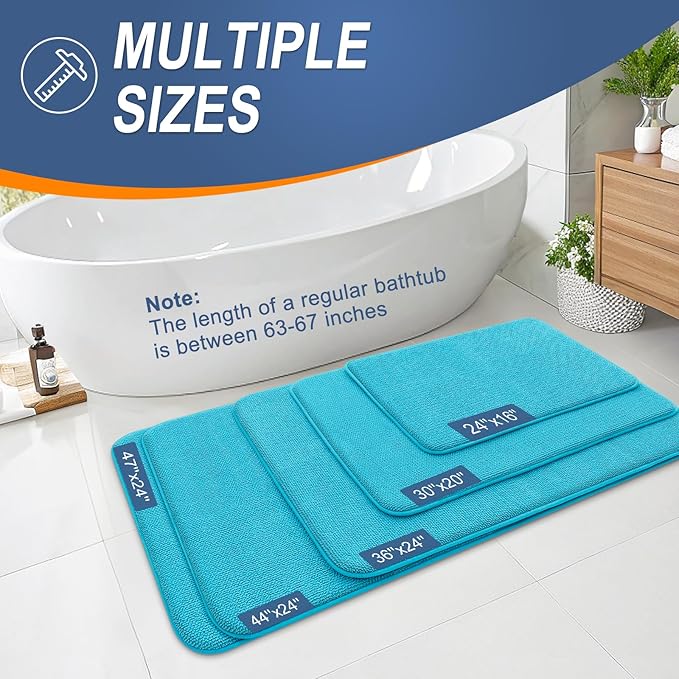 OLANLY Memory Foam Bathroom Runner Rugs 44x24, Absorbent Long Mat, Aqua Sky | Soft Quick Dry Bath Mat Rugs, Non-Slip, Machine Washable Mat for Bathroom Floor, Tub and Shower, Home Decor Accessories