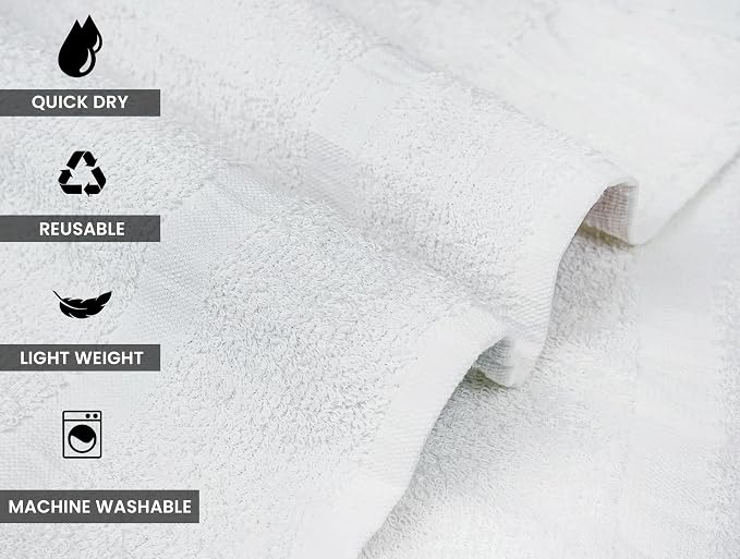 ZUPERIA White Bath Towels Bulk 36 Pack (20 x 40 Inches) - 100% Cotton Economy Light Weight Towels for Commercial Use - Quick Dry, Ultra-Soft, and Absorbent Bulk Towels