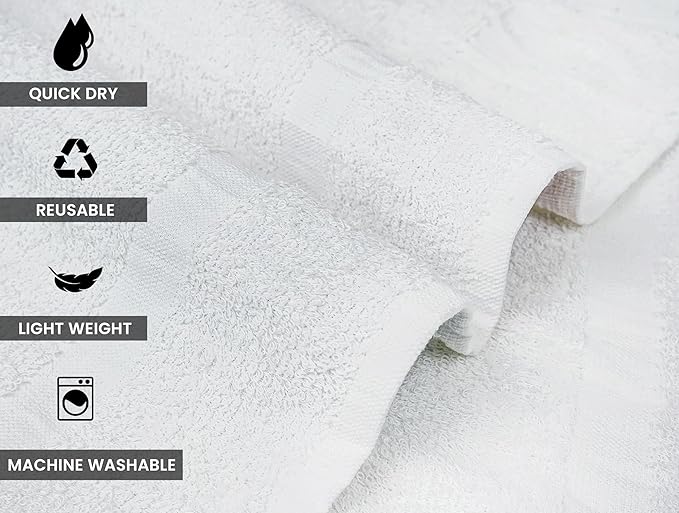 ZUPERIA White Bath Towels Bulk 36 Pack (24 x 48 Inches) - 100% Cotton Economy Light Weight Towels for Commercial Use - Quick Dry, Ultra-Soft, and Absorbent Bulk Towels