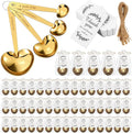 Umigy 50 Set Heart Shaped Measuring Spoon Tea Spoons Wedding Baby Shower Favors for Guests Set Heart Shape Drawstring Organza Bag Gift Tag Rope for Wedding Bridal Shower Souvenir (Gold)