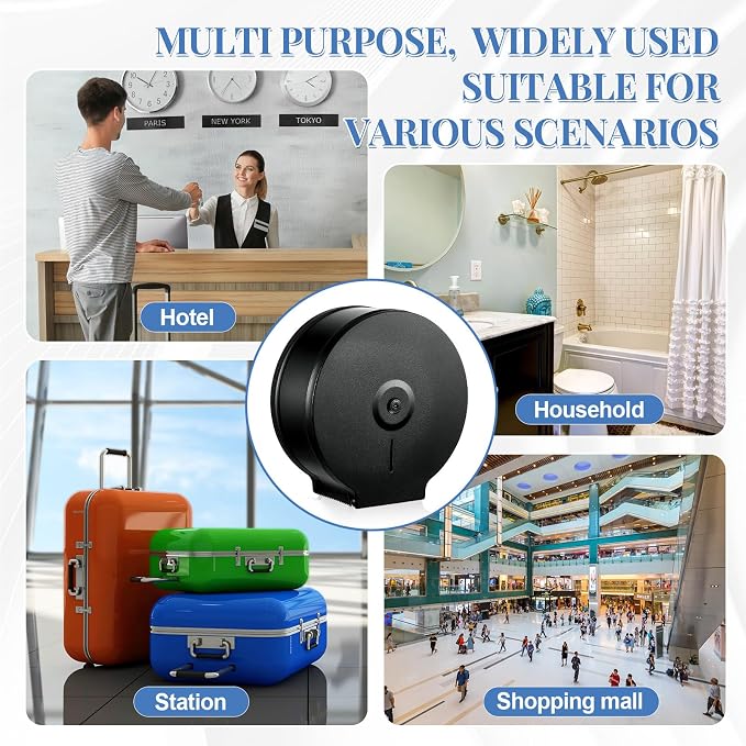 Mifoci 4 Pcs Industrial Toilet Paper Holder Commercial Roll Dispenser Wall Mount Stainless Steel Jumbo Tissue Dispenser Fits 9" Roll Toilet Paper for Office Home Public Places (Black)
