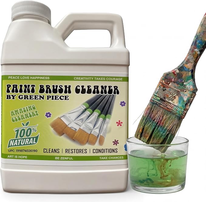 Green Piece® Paint Brush Cleaner for Paint Cleanup (Made in USA) – Works on Wet or Dry Paint, Acrylic, Latex, or Oil – 100% Natural & Completely Non-Toxic – 18 Ounce (Pack of 2)
