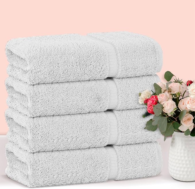 Chakir Turkish Linens 4 Piece Large Bath Towels, 100% Cotton Turkish Towels for Bathroom, Luxury Soft Absorbent Bath Towel Set, 27 x 54 Inches, Silver Gray