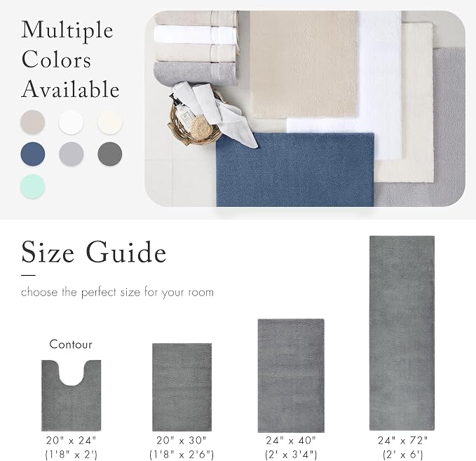 Madison Park Marshmallow Bathroom Rug Non Slip, Luxrurious Plush Bath Mat, Absorbent, Quick Dry, Spa Design Bath Room Décor, 24x72, Grey