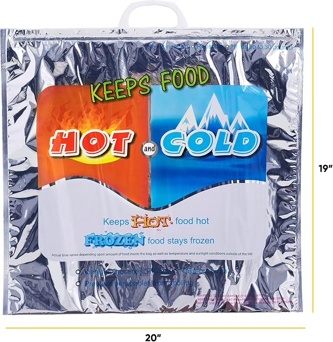 Superio Hot and Cold Insulated Bags for Food Delivery, Grocery Shopping Bags, Food Storage for Hot and Frozen Food for Travel, Disposable Cooler Bag, Reinforced Thermal Lunch Bag (72, 20"x5.5"x19")