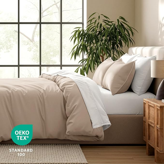 Bare Home Bedding Duvet Cover Queen Size - Premium 1800 Super Soft Collection - Lightweight, Cooling - Soft Breathable Bedding Duvet Cover (Queen, Pebble)