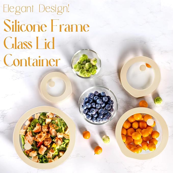 Glass Food Container Set with Glass Lid, 4 Pack, Meal Prep Containers with Silicone Framed Airtight Lid, Leakproof, 100% Plastic Free,