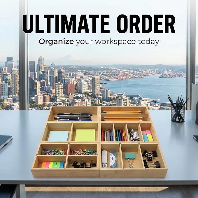 Bamboo Drawer Organizer with Removable Dividers, Fits Kitchens, Bathrooms, Desk, Utensil, Makeup (Natural, S)