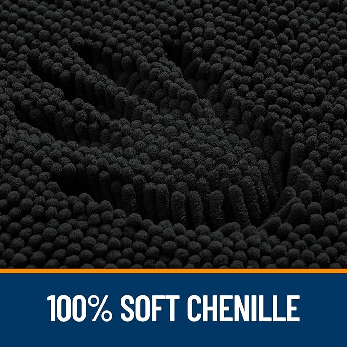 OLANLY Toilet Rugs U-Shaped 20x20, Extra Soft Absorbent Chenille Contour Bathroom Rugs for Toilet, Dry Quickly, Machine Washable, Non-Slip Bath Mat, Black