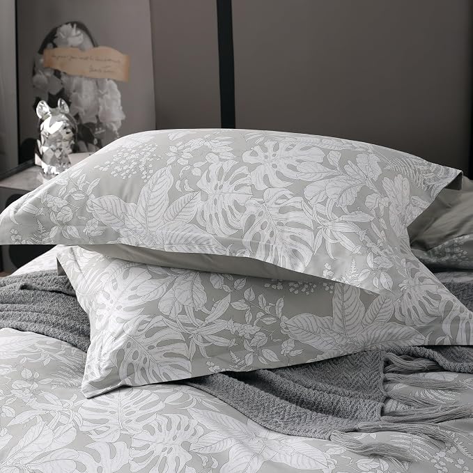 OAITE Duvet Cover Set Queen Size Floral Pattern 600 Thread Count Ultra Soft 100% Long Staple Cotton Duvet Cover Sets 3-PC, Breathable Duvet Cover with Zipper Closure & Corner Ties