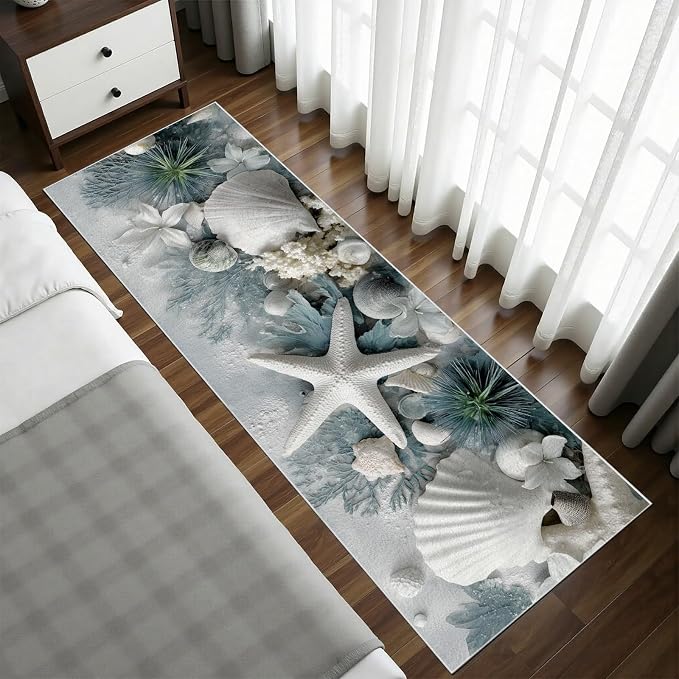 Starfish Seashell Runners Rug for Hallway 2x6 - Seaside Coastal Runner Rug, Soft Non Slip Washable Long Rugs, Ocean Themed Carpet Runner for Hallways Kitchen Corridor Entryway