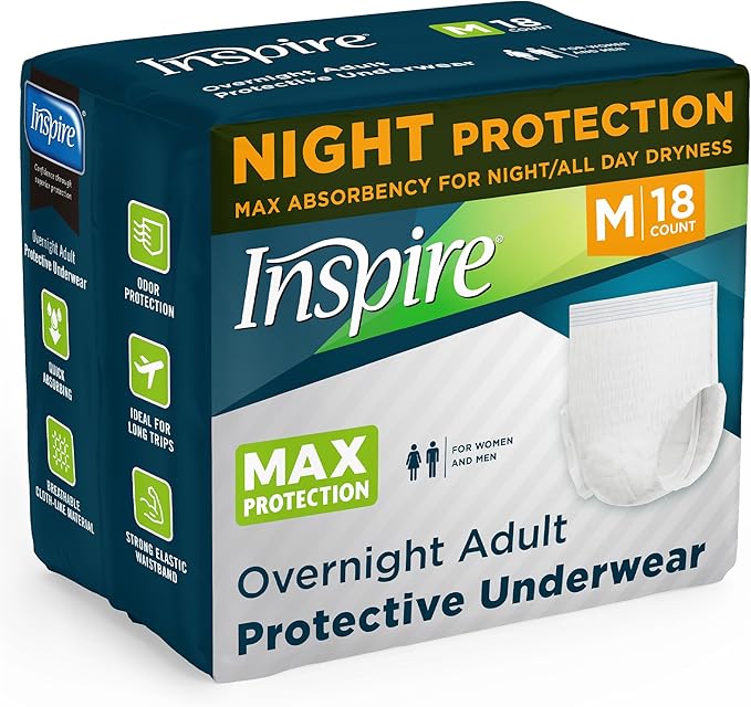 Inspire Adult Diapers Women or Men - MAX Absorbency | Our Most Absorbent and Dry, Incontinence Underwear for Women or Men | Leak Proof Diaper Overnight or Daytime for Heavy
