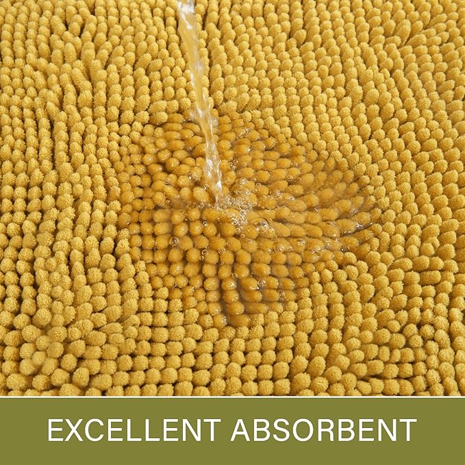 LOCHAS Luxury Bathroom Rug Shaggy Bath Mat 24 x 60 Inch, Yellow | Washable Non Slip Bath Rugs for Bathroom Shower, Soft Plush Chenille Absorbent Carpets