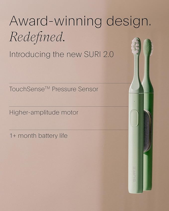 SURI 2.0 New Sonic Electric Toothbrush with Pressure Sensor | 1 Month+ Battery | Electric Toothbrush for Adults | Travel Toothbrushes | Tooth Brush | Green