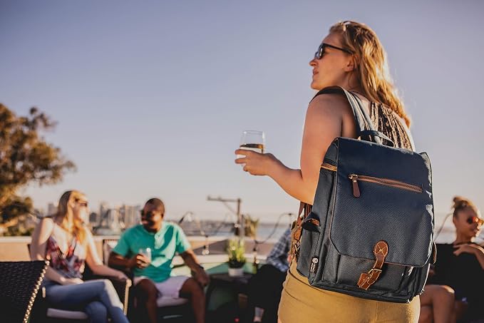 LEGACY - a Picnic Time brand Moreno 3-Bottle Wine & Cheese Tote, Padded Wine Carry Tote Bag with Handle and Adjustable Shoulder Strap, (Navy Blue)
